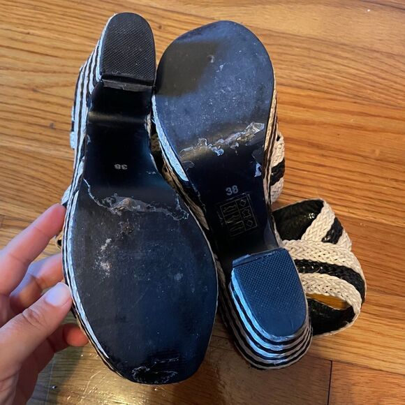 AZURA | cream & black amare heeled platform sandals 38 - Picture 5 of 9